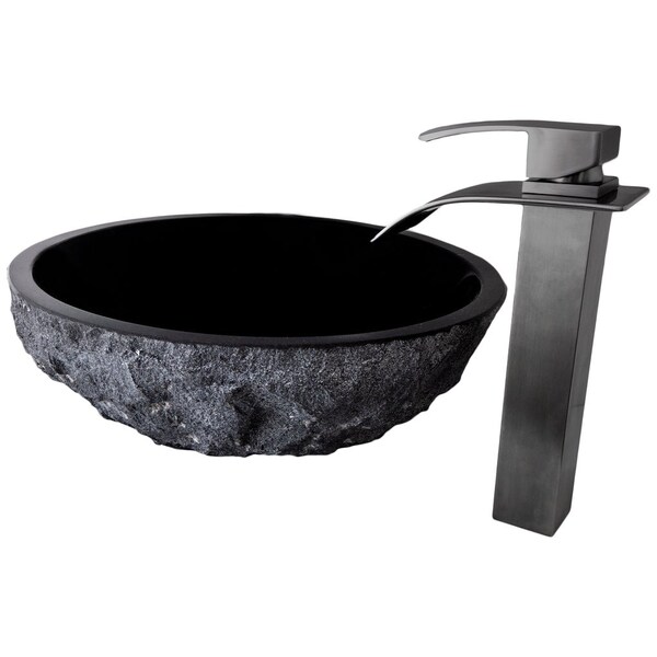 Absolute Black Granite Vessel Sink And ECLIPSE Faucet Set In Matte Black